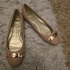Coach Nude  Leather Ballet Flats with Gold Hardware
